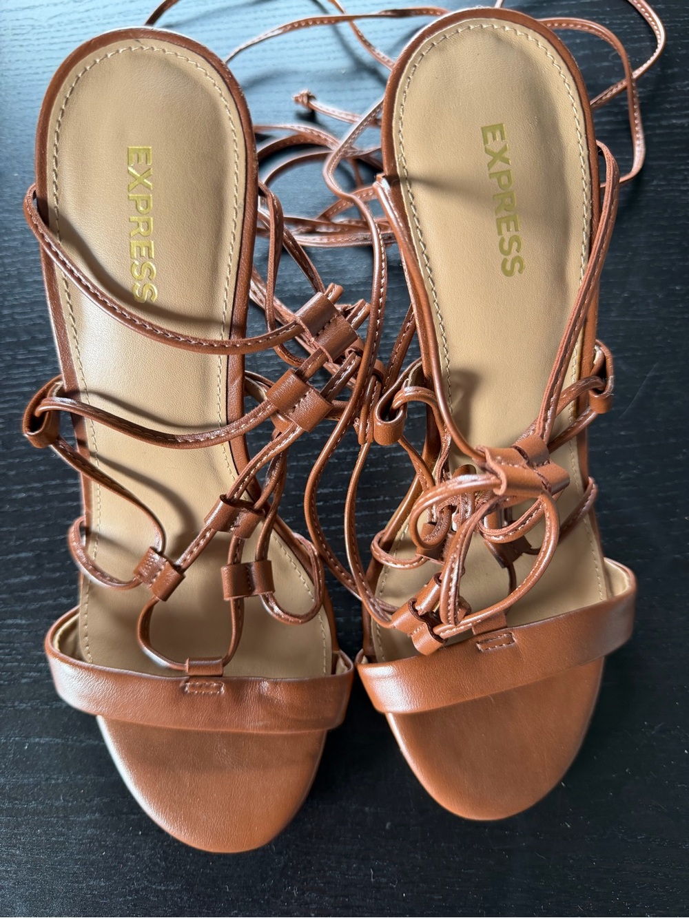 Express Tan Lace-Up Strappy Heels